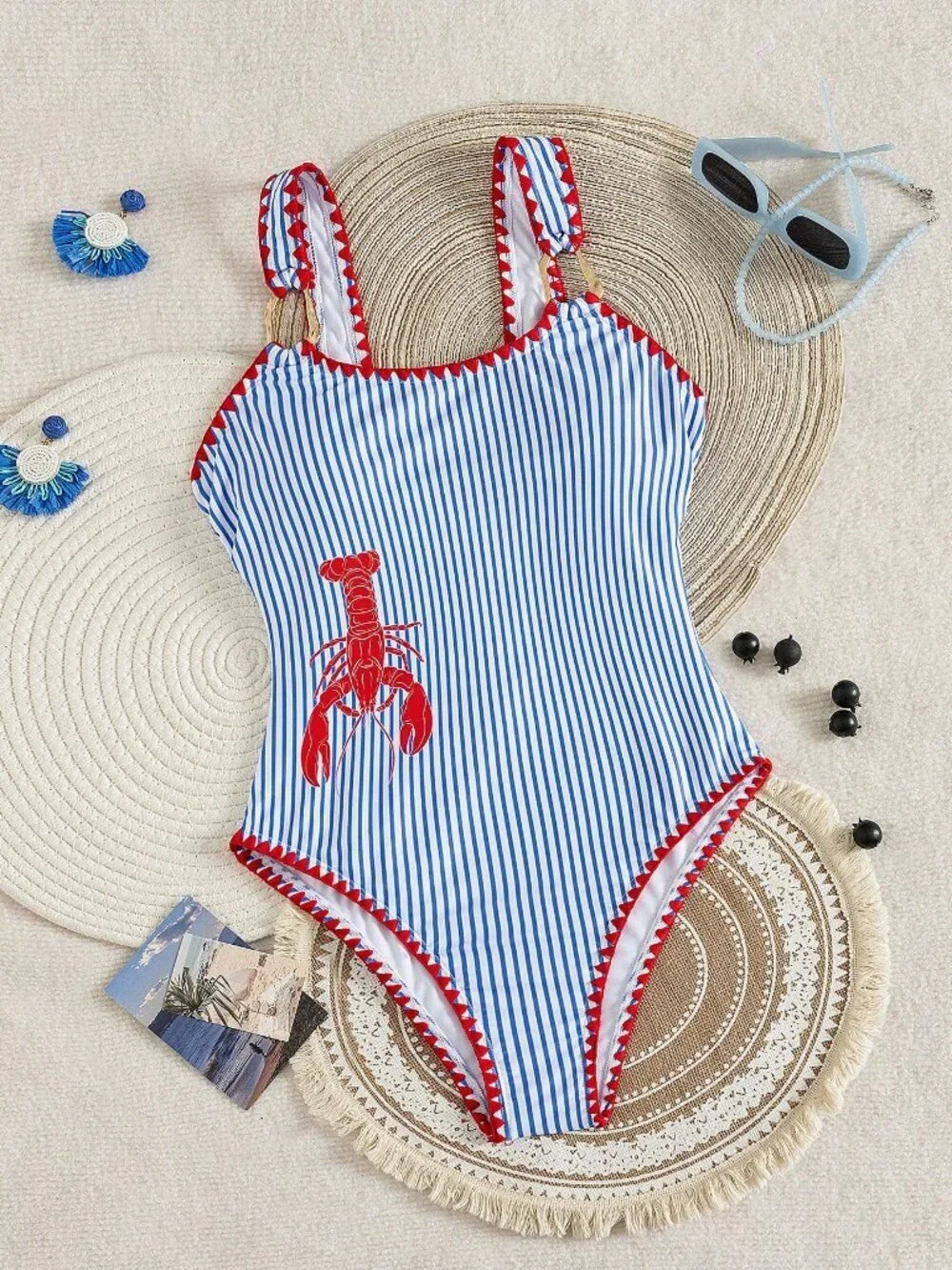 Blue And White Elegant Women's And Striped One Piece Swimsuit